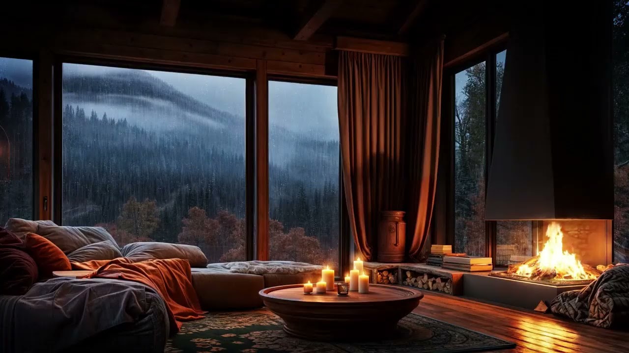 Night Rain Ambience Piano ASMR Inside Cozy Bedroom