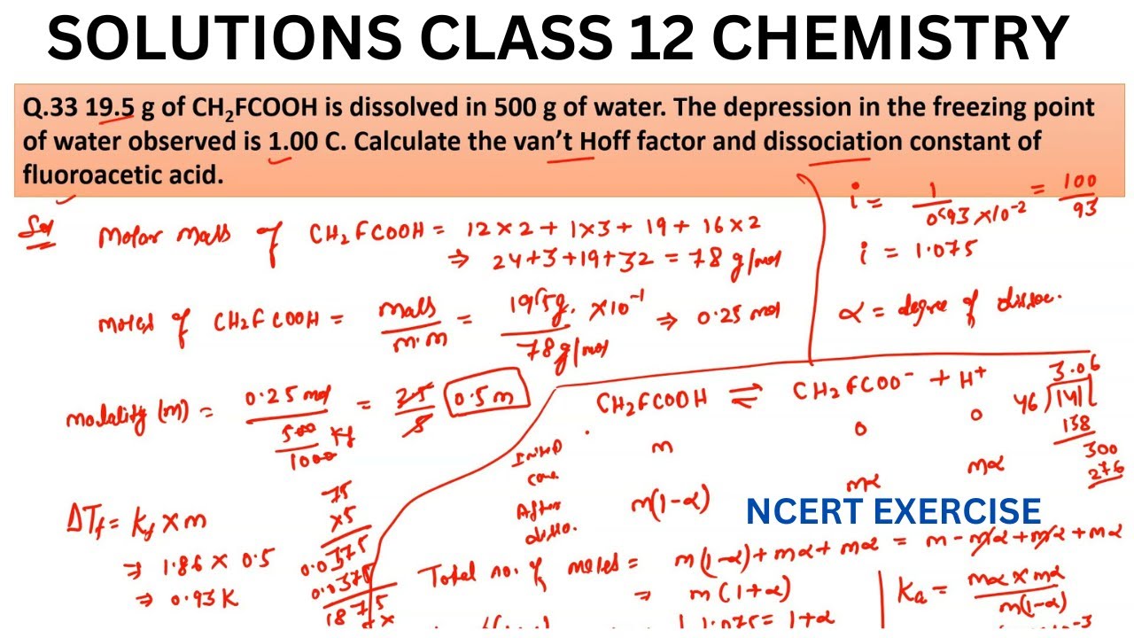 19.5 g of CH2FCOOH is dissolved in 500 g of water. The depression in the freezing point of water
