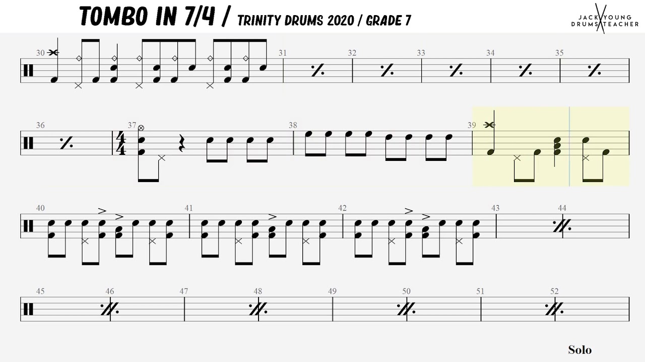 Tombo in 7 4 - Trinity Drums 2020 Grade 7
