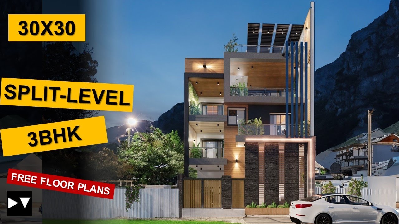 30x30 | SPLIT LEVEL 3 BHK House plan | 100 Gaj | 900 sqft | 30*30 house plan 3d || DV Studio