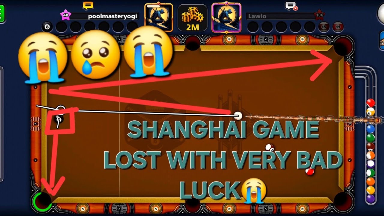 Shanghai game Lost 2M☢️ in 8ballpool🎱 with very Bad Luck 😭😭[#poolmasteryogi]