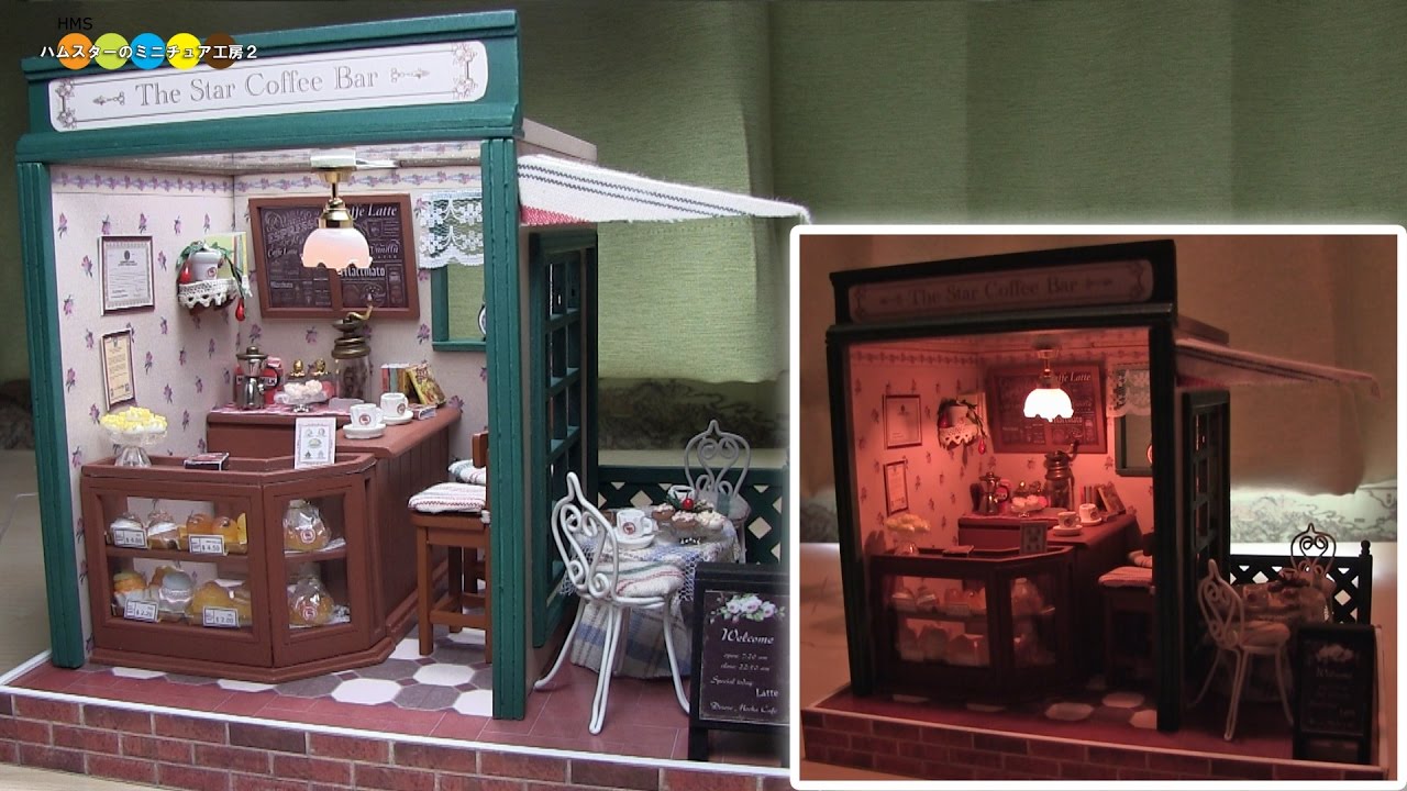 DIY Miniature Dollhouse kit Coffee Bar　ドールハウスキット　ミニチュアコーヒーバー作り