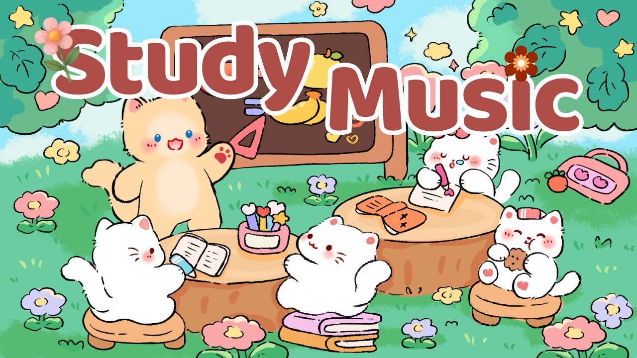 Study Music 🍎🌱 Lofi Kitty🌳📖2 Hour Cafe Song 🍒🍑Stream cafe☕ cute & relaxing 🎶 Make Your Day Better
