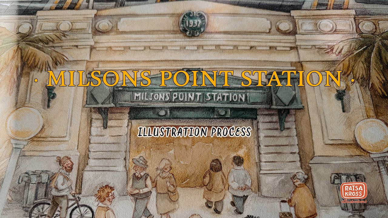 watercolour illustration process milsons point station by raisa kross #drawingprocess #calming