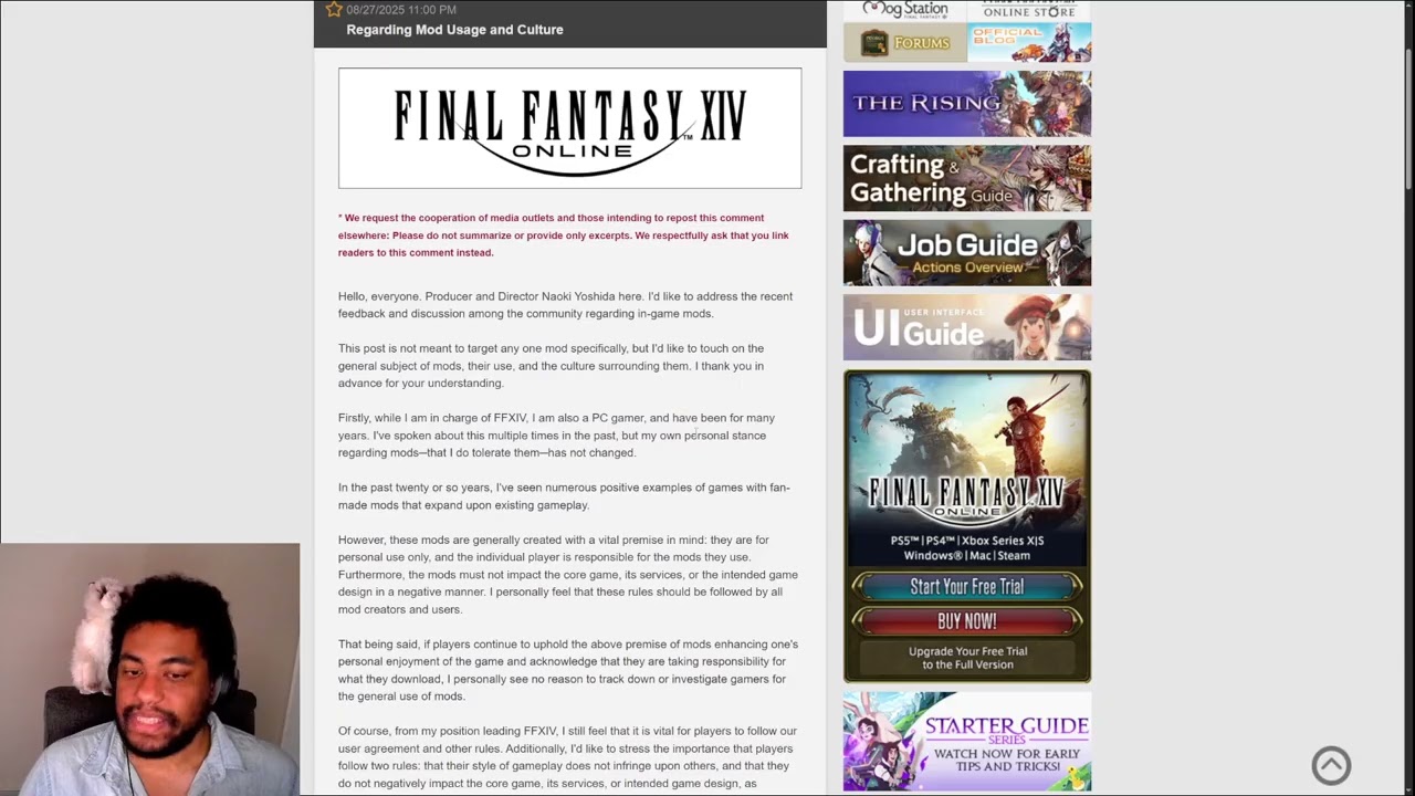 Yoshi-P Addresses the FFXIV Mods Use and Culture