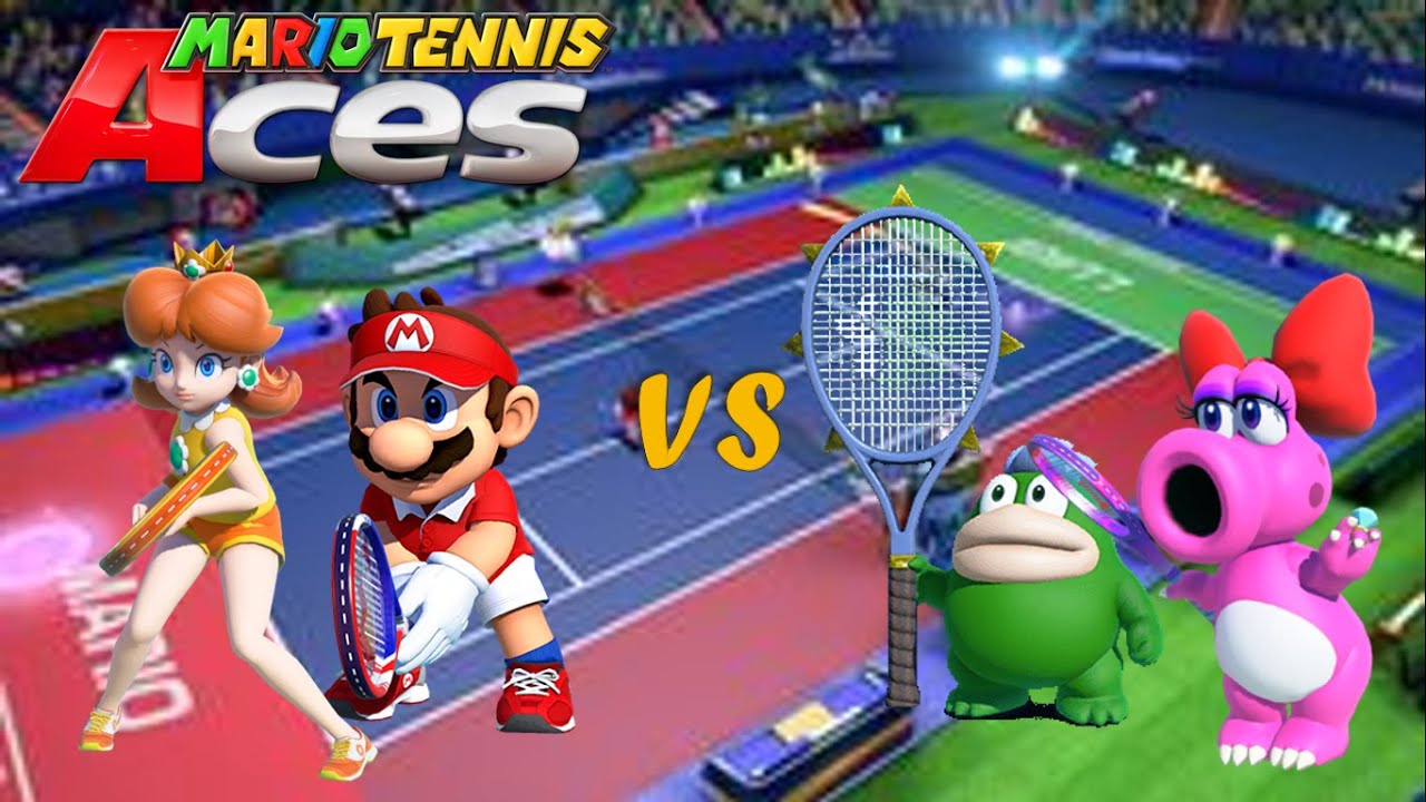 Mario Tennis Aces - Daisy and Mario vs Birdo and Spike (Marina Stadium - Night)