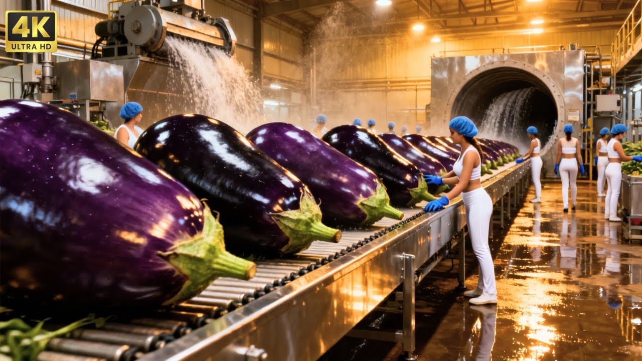 Inside a Modern Eggplant Factory: From Farm to Grilled Slices (Full Process)