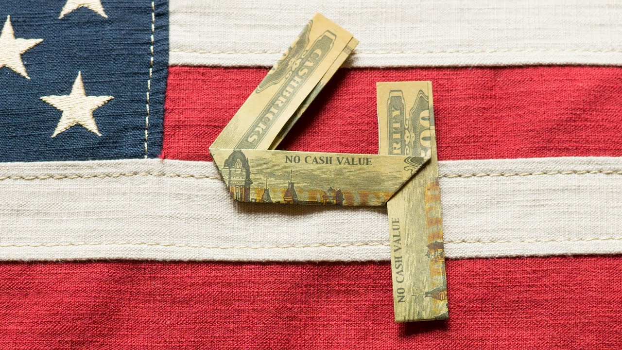 Dollar origami NUMBER 4 - how to fold numbers out of money # 4/10