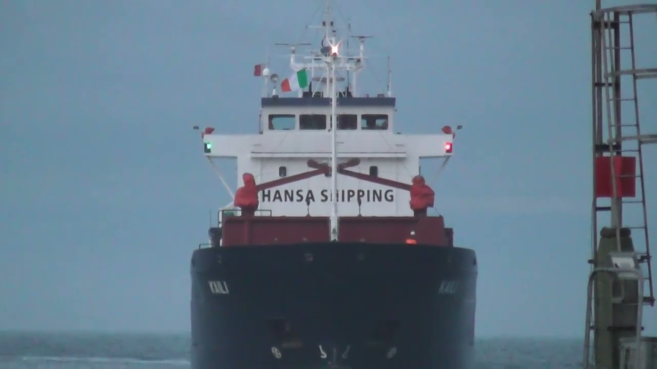 General cargo ship KAILI 100 x 14m entering Mornington.  Thur.18 July 2024.