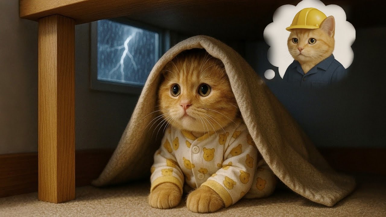 Kitten is Afraid of Thunder, But what It Fears more is Letting its Mama go Hungry 🐈🐱🐾