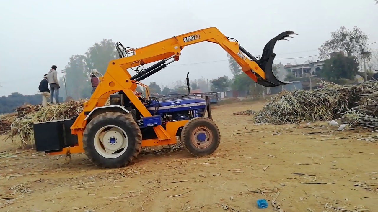 RJMT Loader with Single Boom Sugarcane Grabber on Farmtrac 6065 - REPL - 9213542171