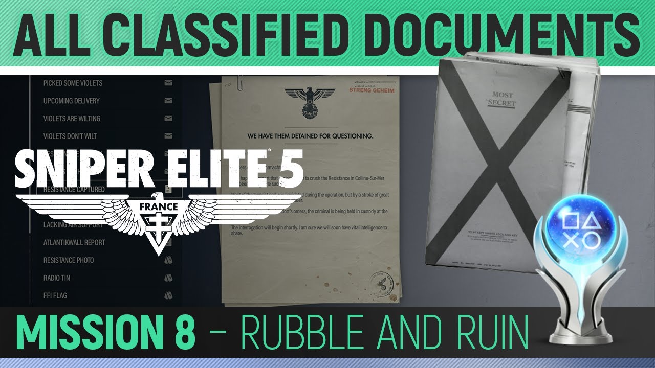 Sniper Elite 5 - Mission 8 - All Classified Document Locations 🏆 Rubble and Ruin