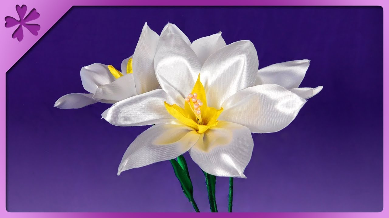 DIY Ribbon daffodils, beautiful spring flowers (ENG Subtitles) - Speed up #664
