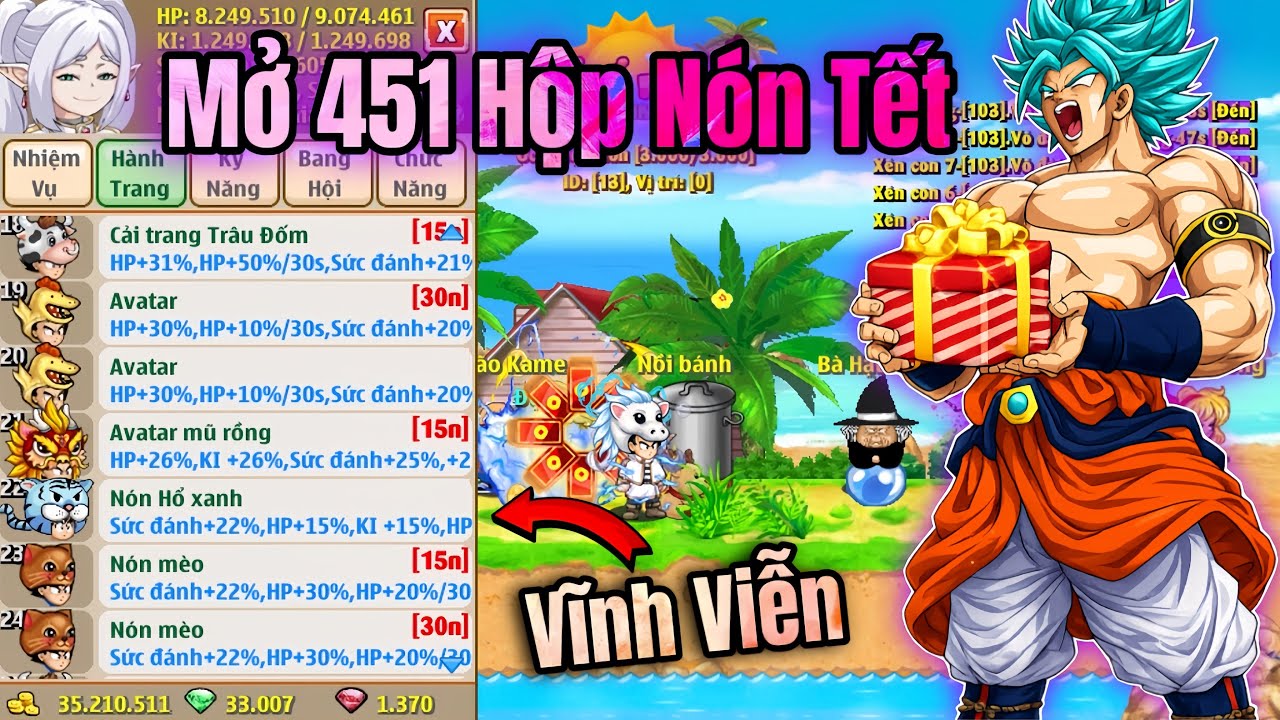 Ngọc Rồng Online - Mở 451 Hộp Nón Tết, Săn Cải Trang Hiếm Và Món Quà Bất Ngờ 
