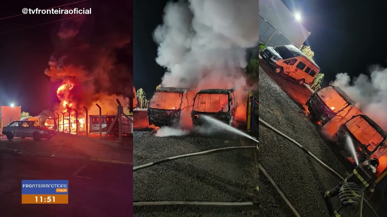 Incêndio atinge veículos de empresa de transporte urbano