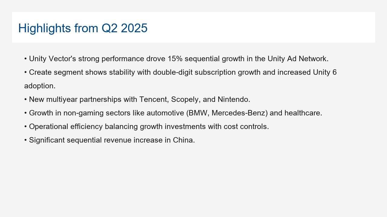 Unity Software Inc 2025Q2 : Unity's BIG Q2 2025: Vector AI Boosts Revenue! 🚀
