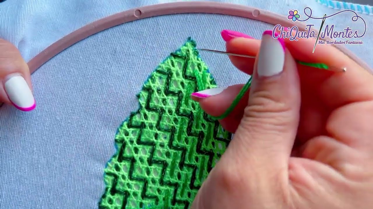 Bordado Fantasía Hoja 97 / Hand Embroidery Leaf 🍃 with Fantasy Stitch