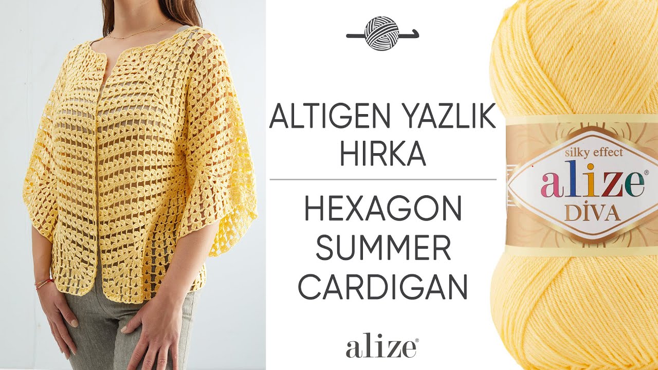 Alize Diva ile Altıgen Yazlık Hırka • Hexagon Summer Cardigan • Шестигранный летний кардиган