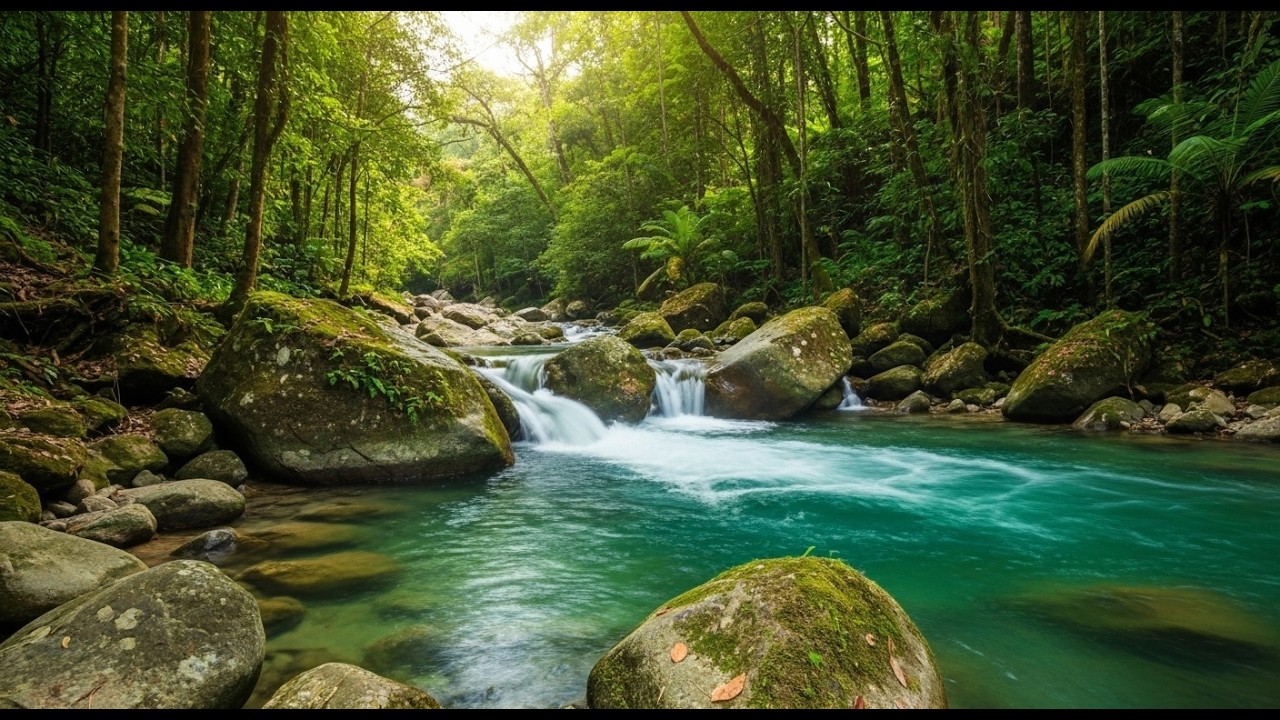 Peaceful River in the Forest with Birds – Deep Sleep Meditation