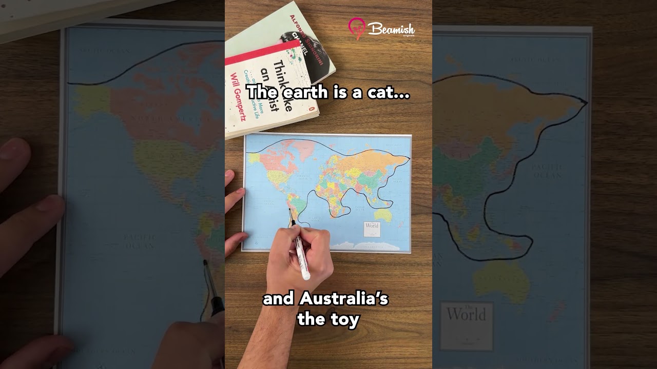 The Earth Is a Cat and Australia&rsquo;s the Toy 🌍🐱 #easy #creative #map #draw #trick