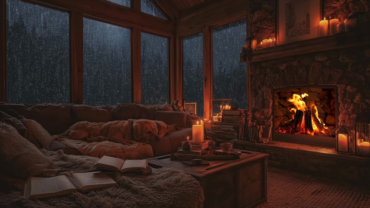 Deep Sleep with Rain and Fireplace Sounds | Cozy Loft Bedroom Ambience for Relaxation