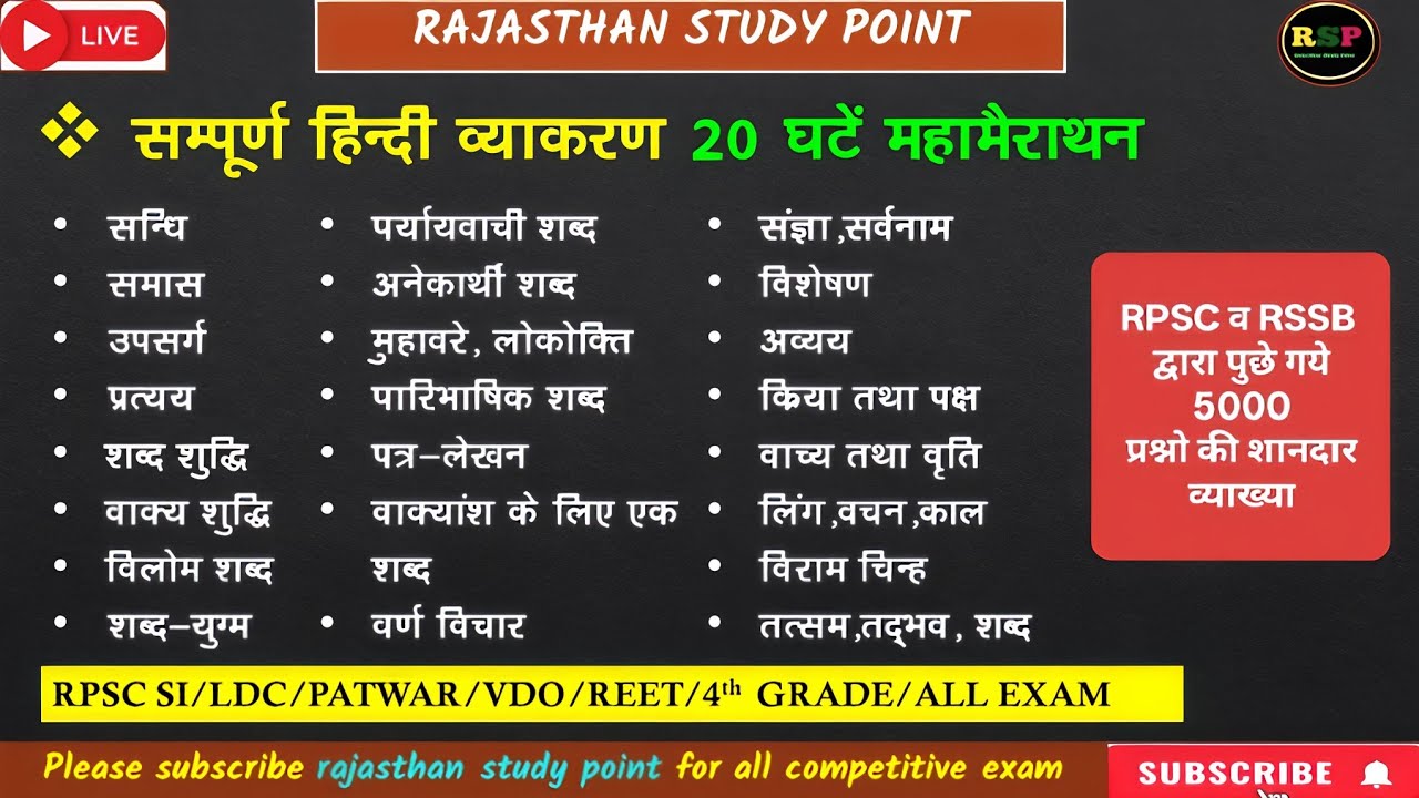 || संपूर्ण हिंदी व्याकरण महामैराथन || 5000 प्रश्नों की शानदार व्याख्या || COMPLETE HINDI GRAMMAR ||