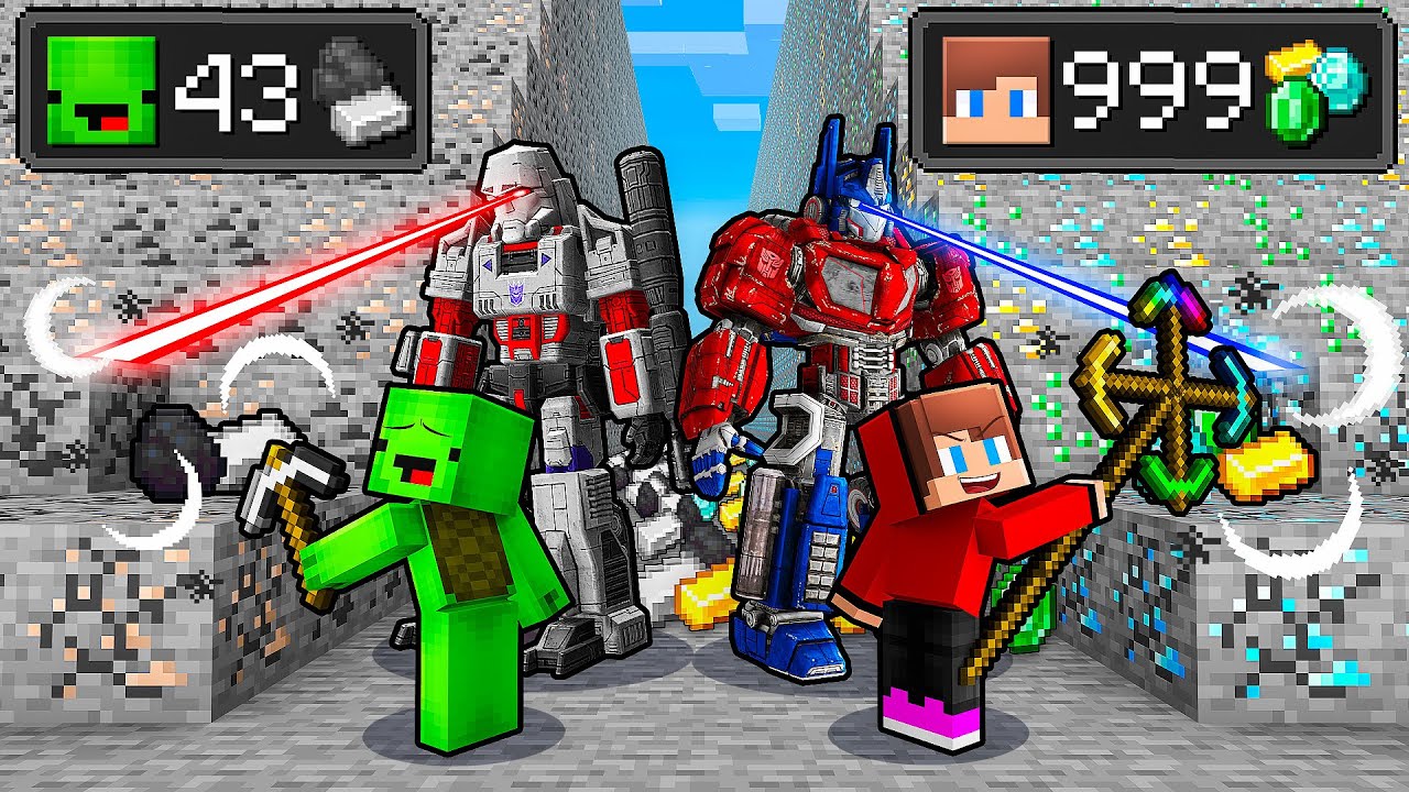 JJ and Mikey: TRANSFORMERS RACE BATTLE in Minecraft - Maizen