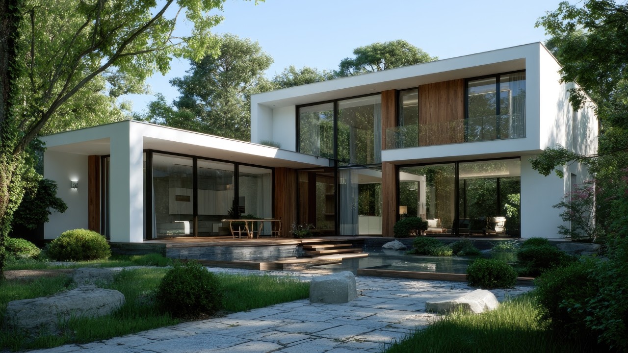 Contemporary Two Story House That Connects Indoor Living with Nature Through Light, Space & Wood Acc