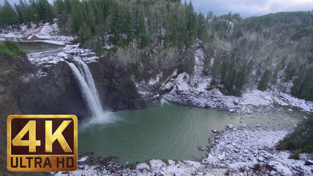 Snoqualmie Falls in Winter - 2 HRS 4K ULTRA HD Nature Relaxation Video with Waterfall Sounds