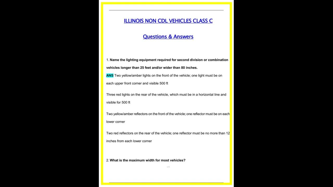 Illinois Non CDL Vehicles Class C Exam 2025  Actual Exam Questions  Verified Answers  Latest Latest