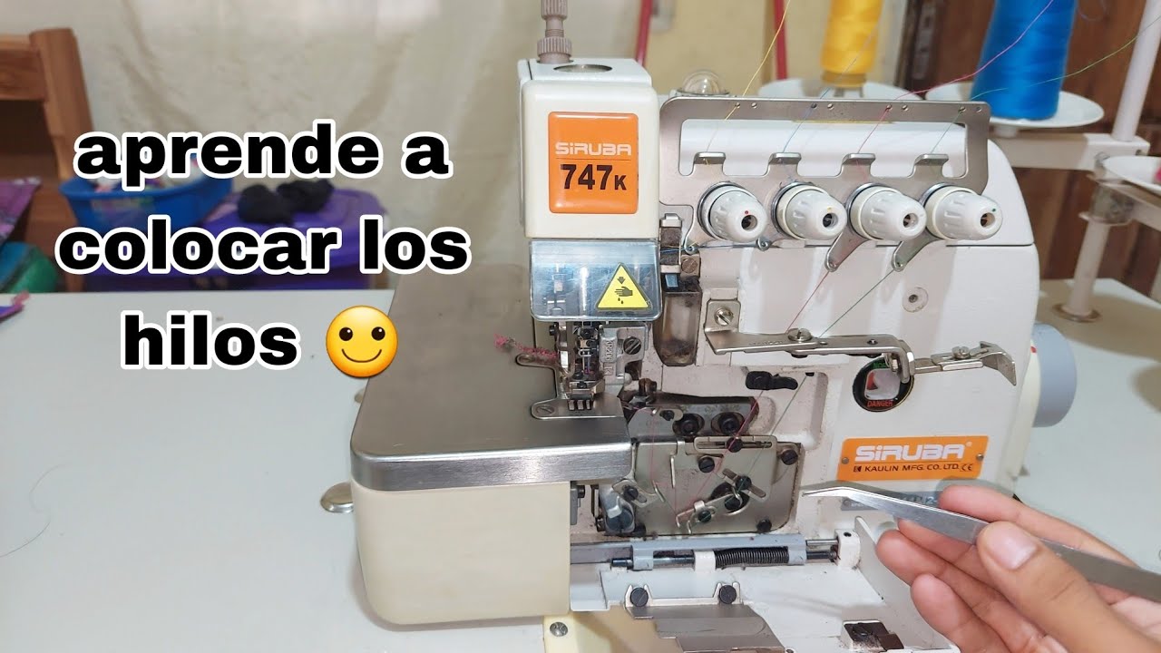 como enhebrar o colocar los hilos a la maquina de coser overlock industrial