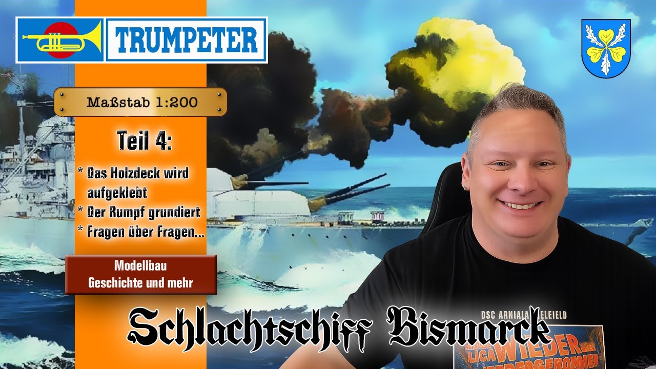 Trumpeter Bismarck 1:200 - Das Holzdeck wird aufgeklebt, der Rumpf grundiert + Klüngel