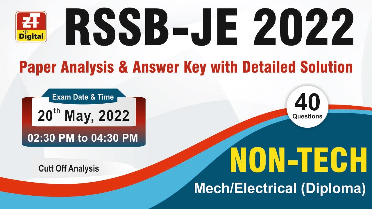 RSSB-JE 2022 Solution & Answer Key -MECH/ELECTRICAL (Diploma) NON-TECH | 20 May 22  Expected CUT-OFF