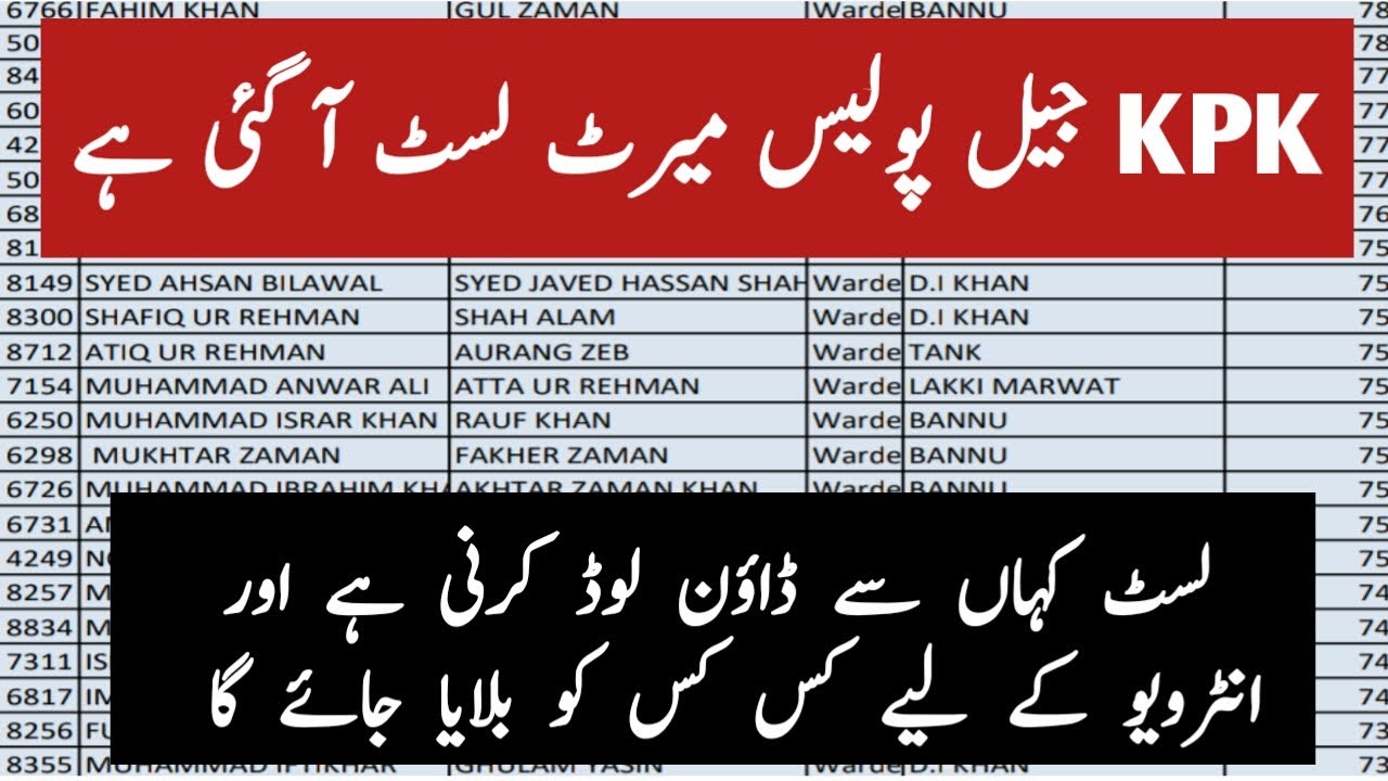 KPK Jail Police Merit List 2022||Jail Police Merit List 2022 ||KPK Jail Warder Merit List 2022