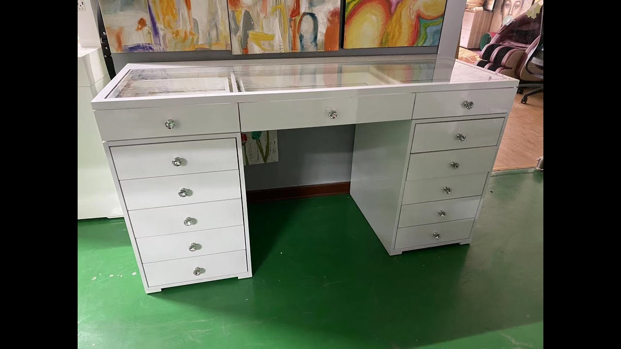 White amazing vanity table with 13 drawers  assembly instruction