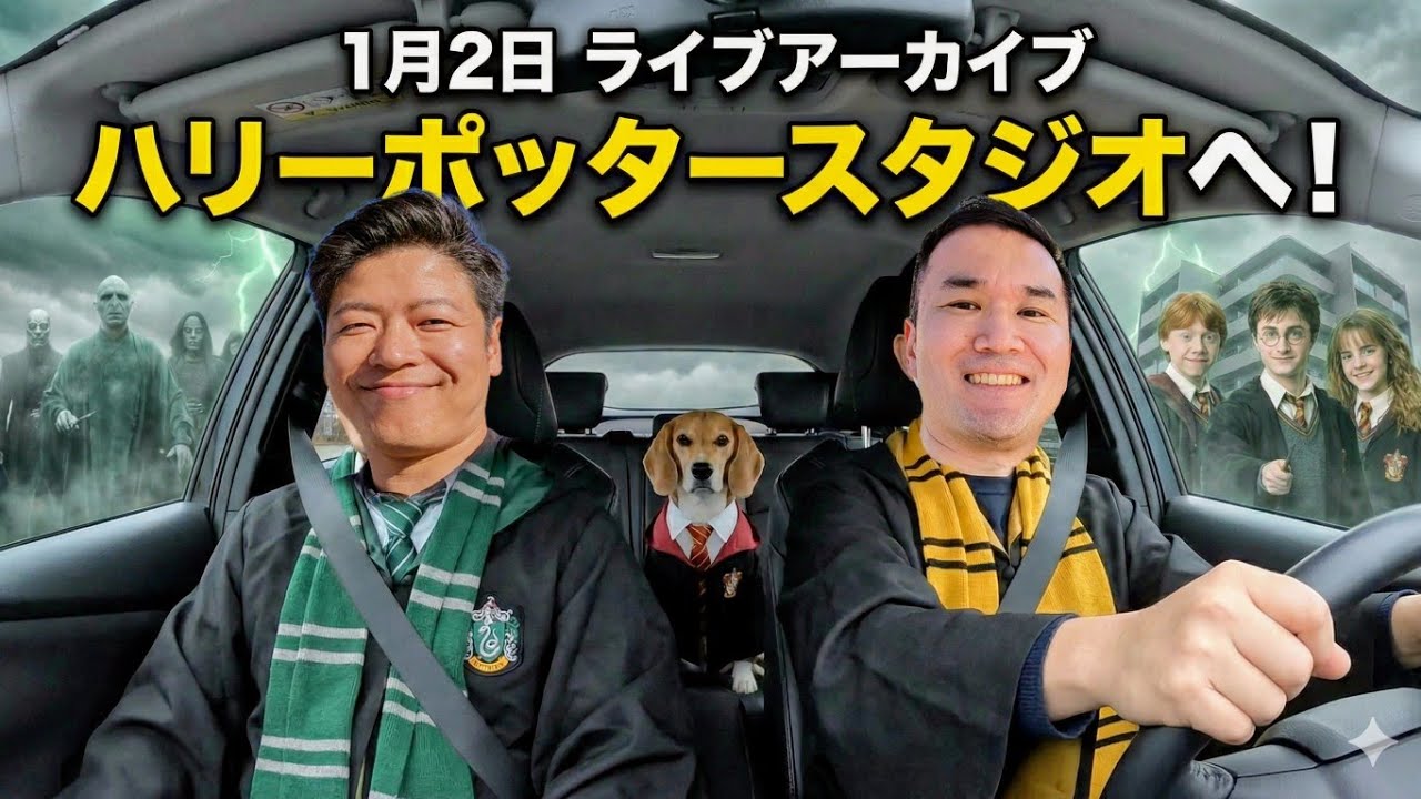 1/2配信│パートナーと愛犬とドライブでハリー・ポッタースタジオツアーへ！│トークテーマ：ハリー・ポッターの知識、今年の初詣で願ったこと│ケニーの毎日ライブ配信🐶🚶