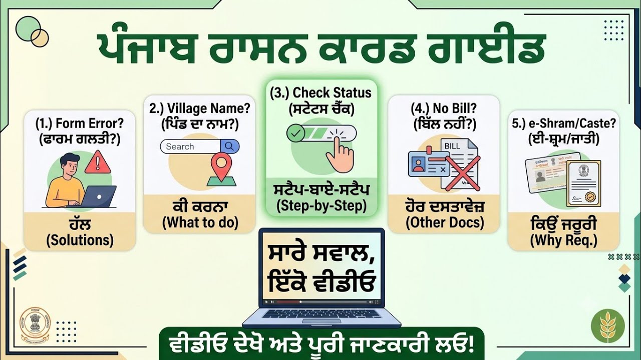 Punjab Ration Card Online Apply 2026 | Form Error, Village Name Missing, Status Check Full Solution 