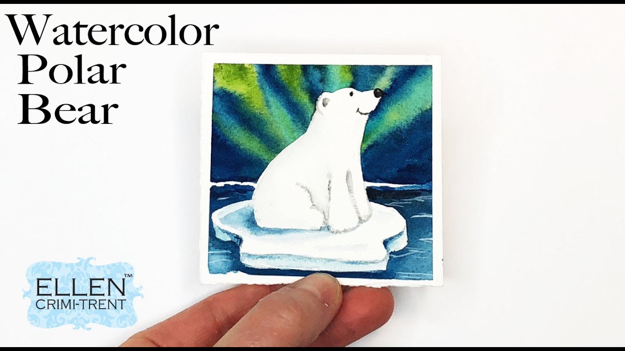 Polar Bear with Aurora Borealis watercolor painting/ Christmas Cards/Mini Monday Madness