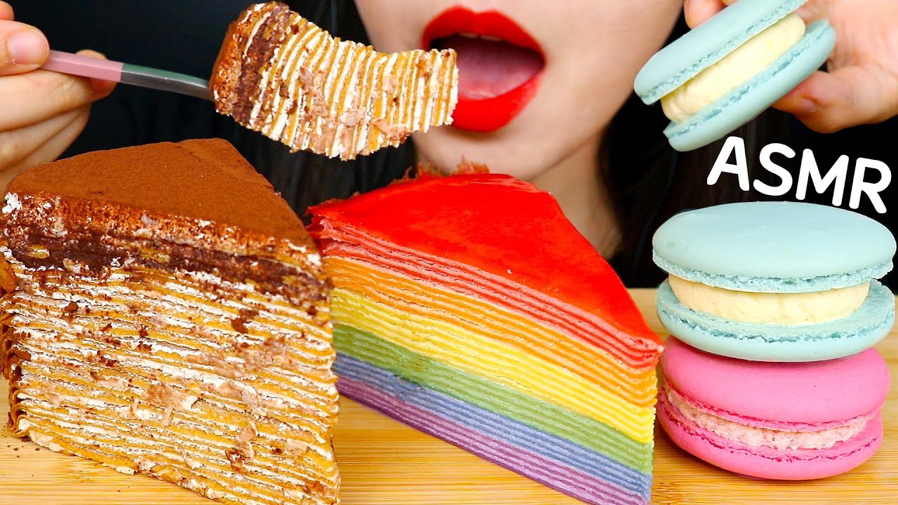 ASMR *CREPE CAKE, MACARON 크레이프 케이크, 마카롱 먹방 NO TALKING EATING SOUNDS MUKBANG