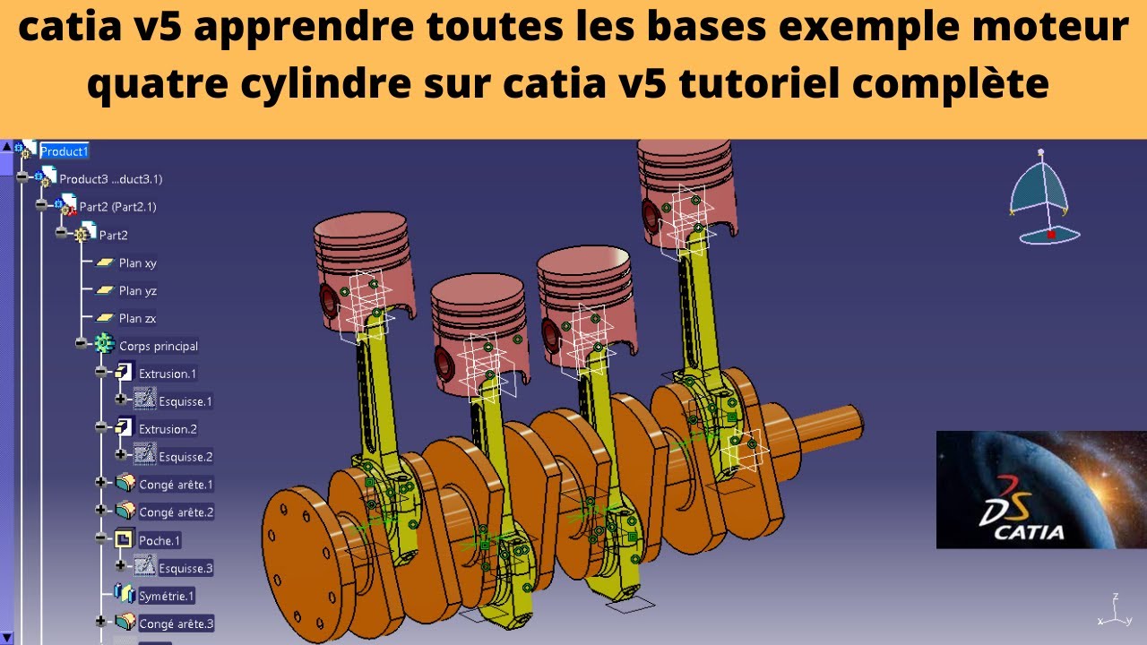 catia v5 apprendre toutes les bases exemple moteur quatre cylindre sur catia v5  tutoriel complète