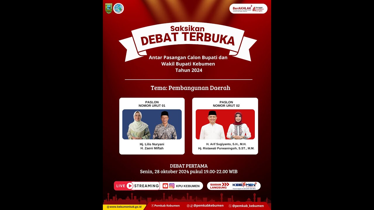 DEBAT TERBUKA ANTAR PASANGAN CALON BUPATI DAN WAKIL BUPATI KEBUMEN 2024 