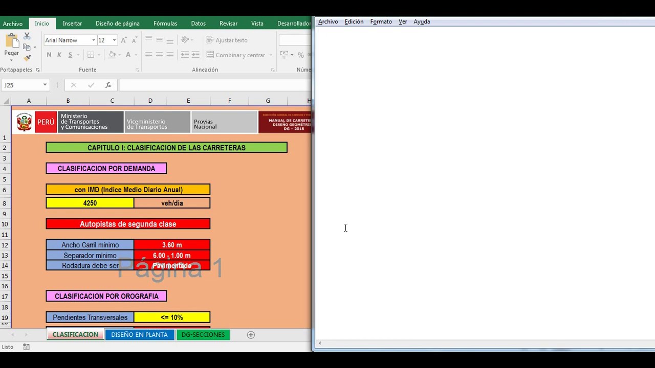 DISE&Ntilde;O GEOMETRICO DE CARRETERAS CON DG-2018 -EXCEL