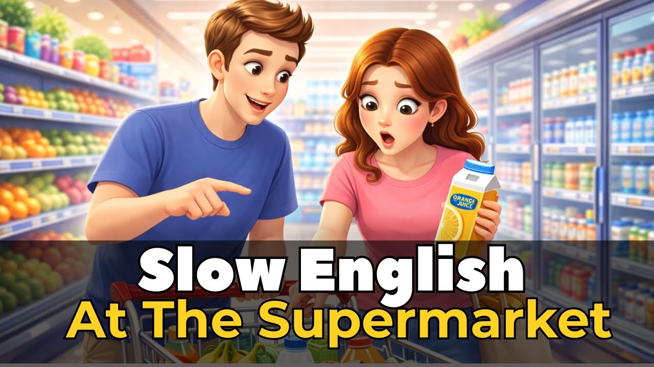 Slow English Conversation at the Supermarket (Beginner Listening Practice)