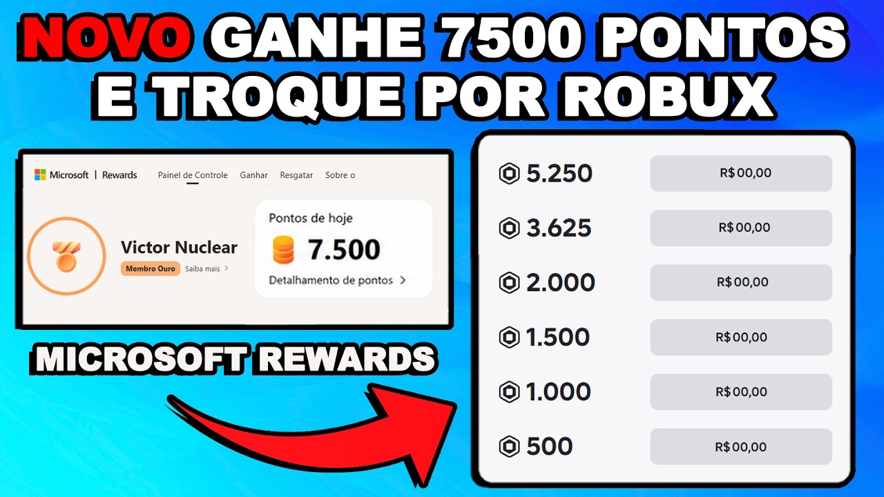 NOVO M&Eacute;TODO DE GANHAR 7500 PONTOS E TROCAR POR ROBUX GR&Aacute;TIS NO MICROSOFT REWARDS - ROBLOX