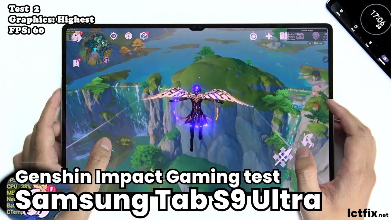 Samsung Galaxy Tab S9 Ultra Genshin Impact Gaming test 2024 | Snapdragon 8 Gen 2, 120Hz Display