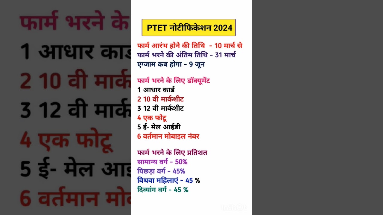 PTET 2024 | PTET Form Date 2024 | PTET Syllabus 2024 | #ptet2024 #shorts #youtubeshorts #viralshorts