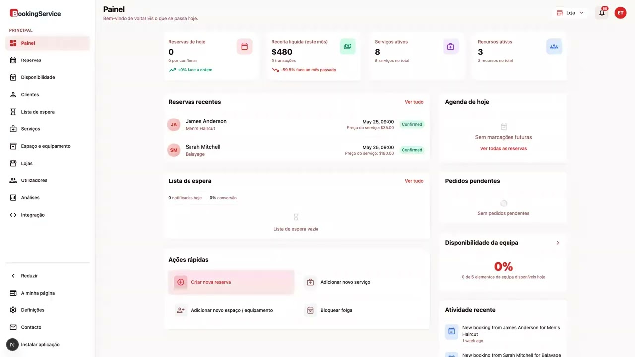 Painel de reservas online &mdash; Todo o seu neg&oacute;cio num relance | BookingService