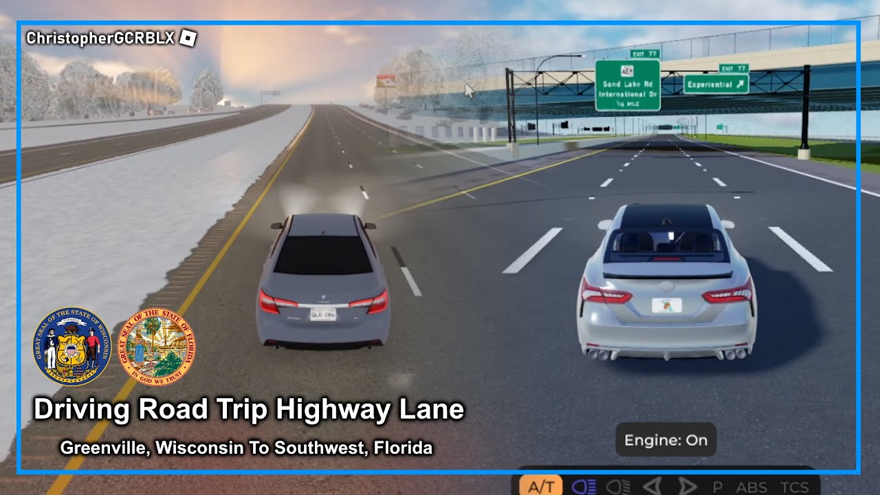 Driving Road Trip Highway Lane | Greenville, Wisconsin, to Southwest, Florida | Roblox