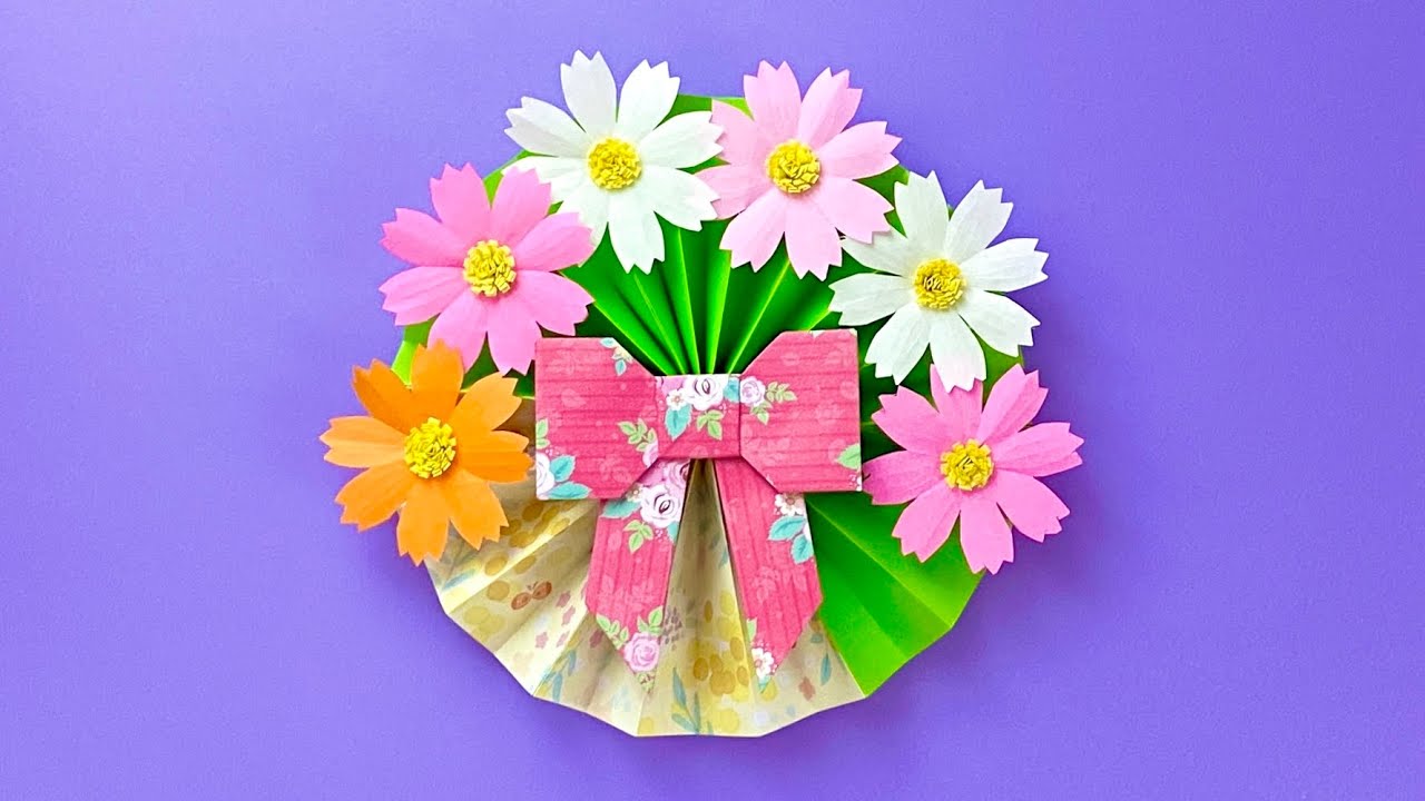 【折り紙】コスモスの飾りの作り方／[Origami] How to make   Cosmos decoration