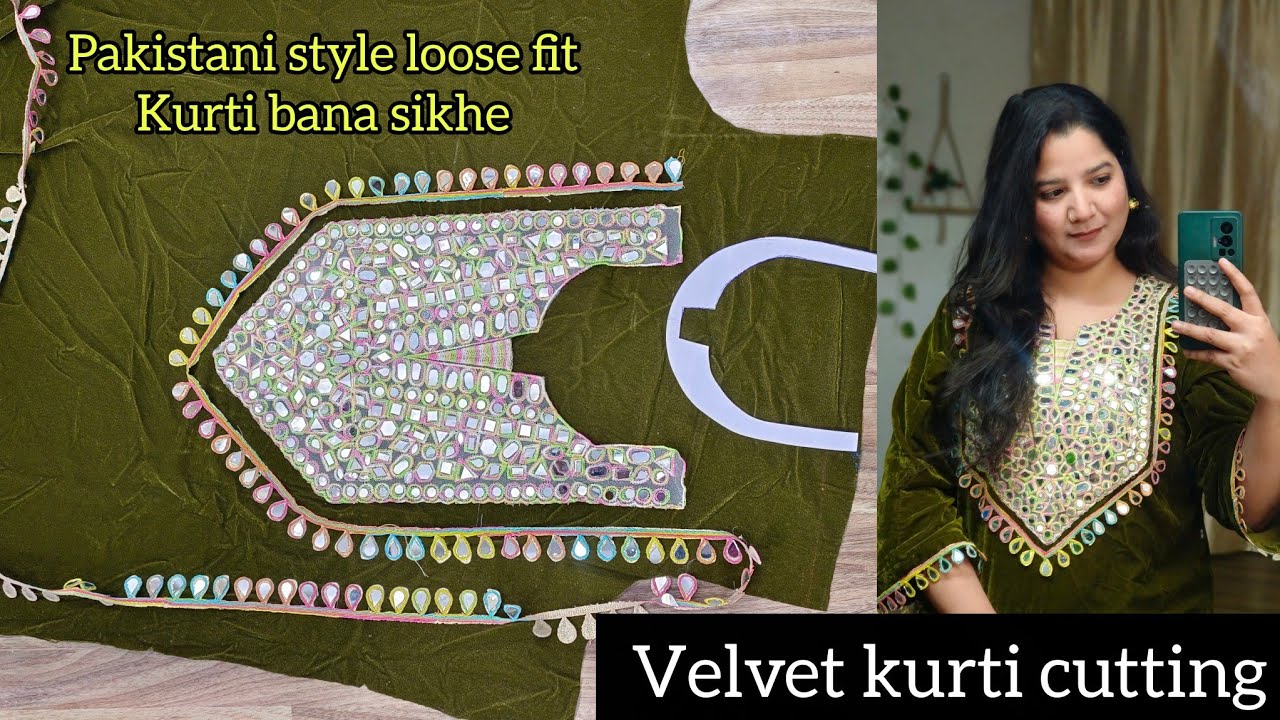 Winter special Velvet kurti cutting.pakistani loose fit kurti bannae ka aasan tarika.